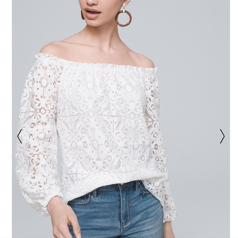 White House Black Market Off-The-Shoulder Lace Blouse Size XL